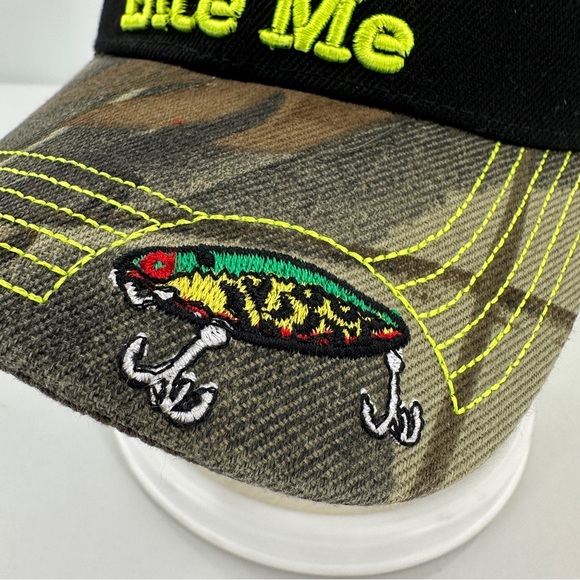 Bite Me Fishing Lure Hat Hook & Loop Strapback 3d Raised Embroidery KYS Design - Picture 7 of 14